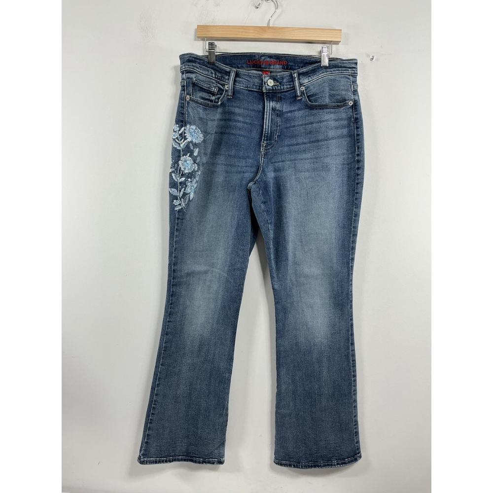 Womans Lucky Brand Blue Jeans 14/32A Sweet Midrise Boot Embroidered